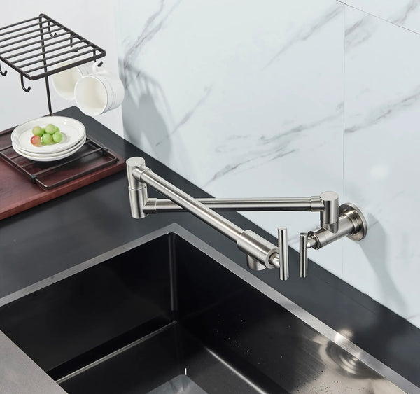 #1568 BRUSHED NICKEL COMMERCIAL WALL MOUNT POT FILLER FAUCET WITH EXTENDED SWING ARM