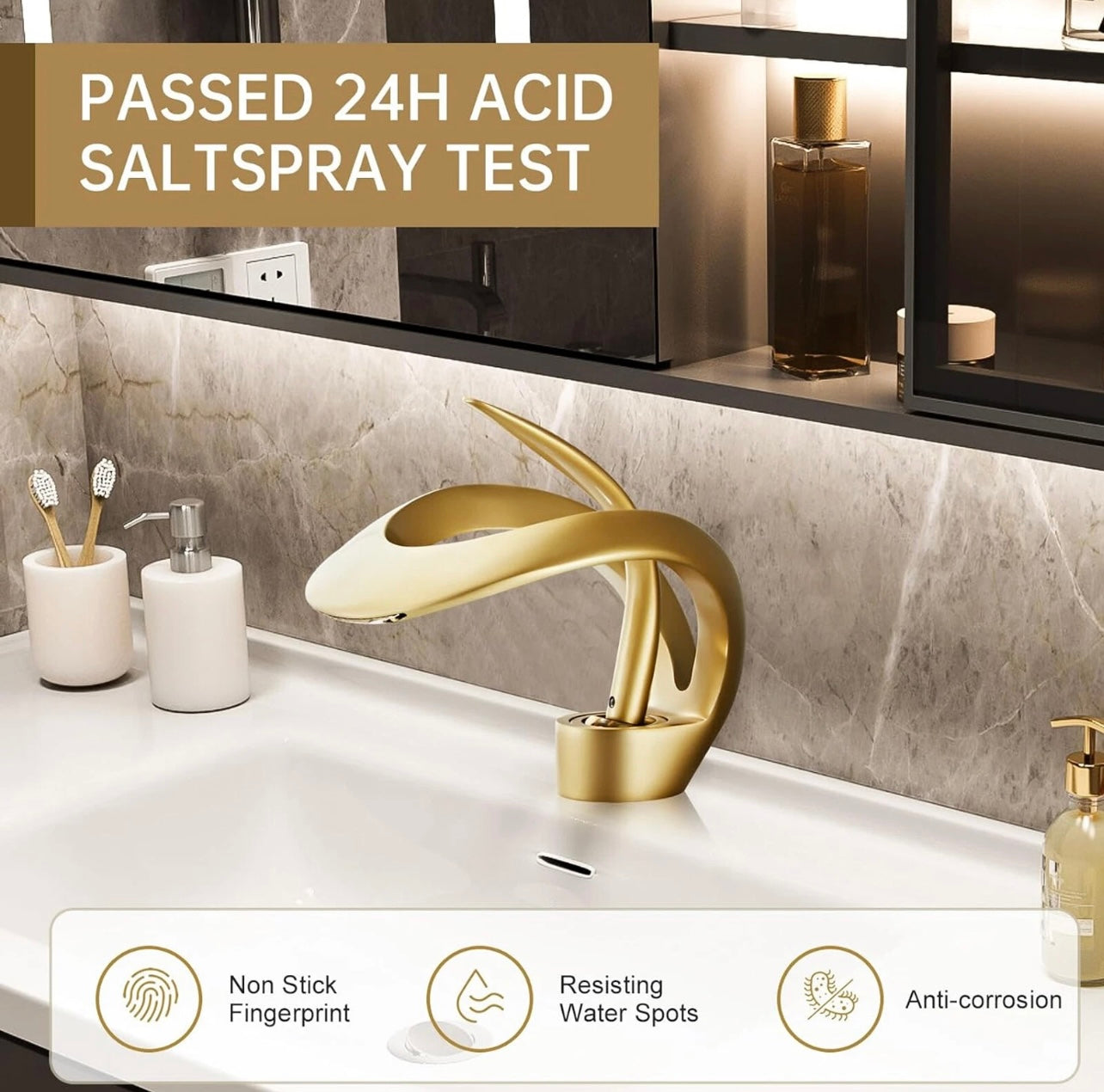 #1387 FROSTED GOLD LAVATORY WATERFALL FAUCET