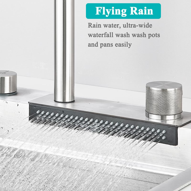 #1543 STAINLESS STEEL KITCHEN SINK COMBO WITH TAP WATER PULL-OUT FAUCET + PURIFIED WATER FAUCET, GLASS RINSER & MULTIPLE ACCESSORIES 31.5”