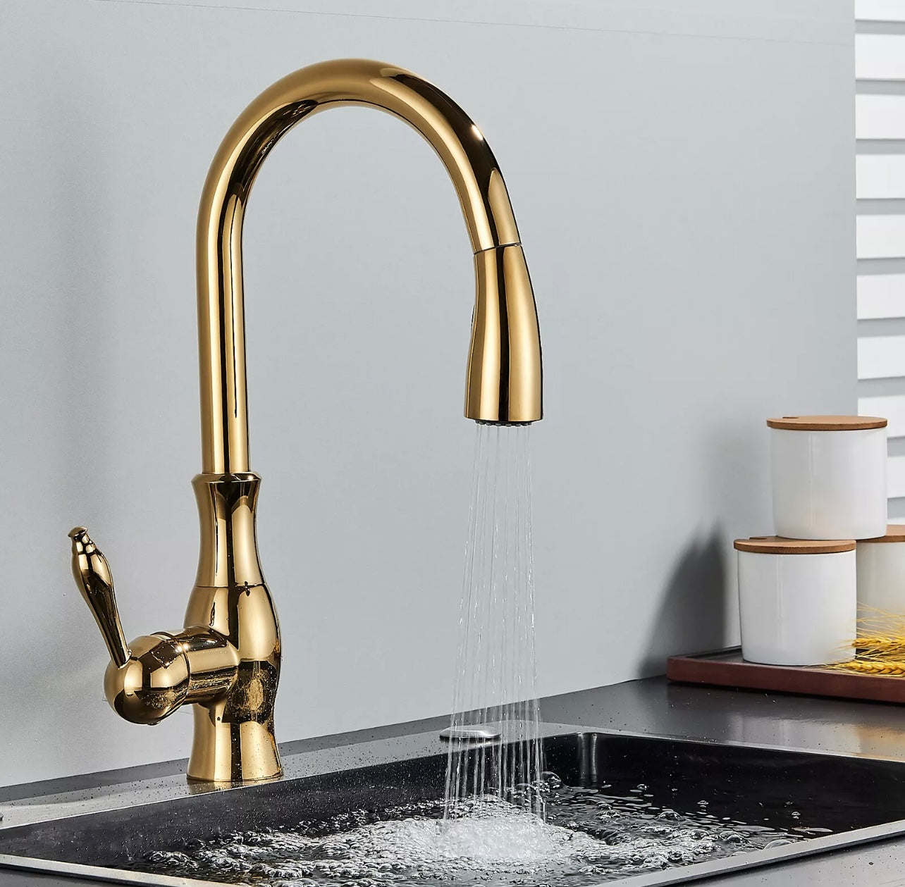 #1595 gold pull out kitchen faucet