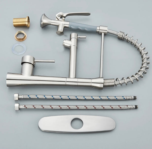 #1567 BRUSHED NICKEL SPRING 2 FUNCTION COMMERCIAL LED KITCHEN FAUCET