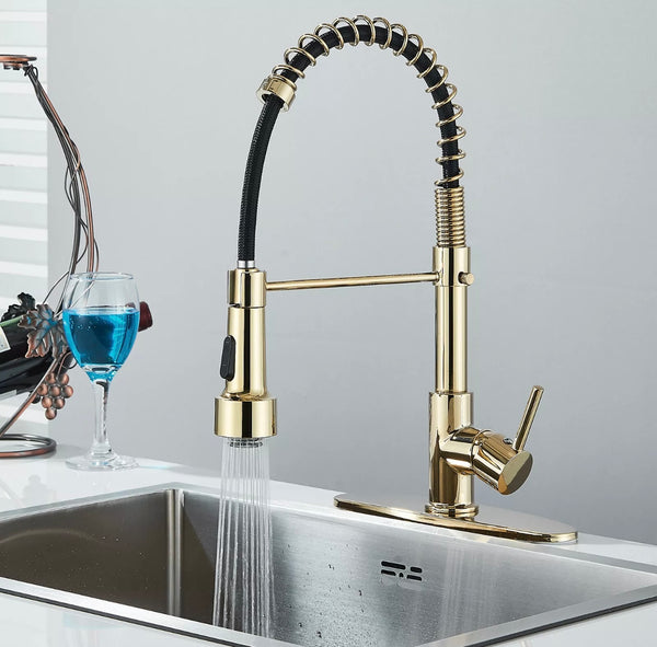 #1551 GOLD LED PULL-DOWN KITCHEN FAUCET WITH DUAL SPRAY HEAD