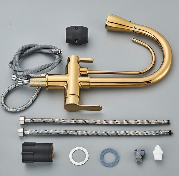 #1559 GOLD PULL-OUT KITCHEN FAUCET WITH DUAL SPRAY HEAD + PURIFIED WATER DISPENSER