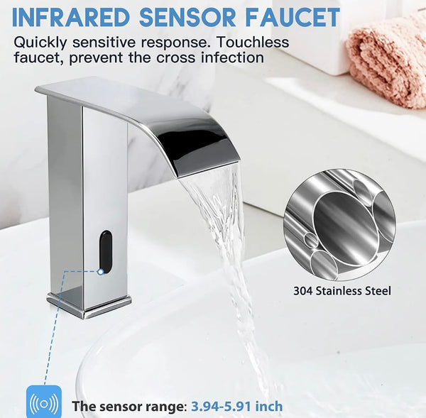 #1433 MATTE BLACK TOUCHLESS WITH INFRARED SENSOR WATERFALL SPOUT VANITY FAUCET