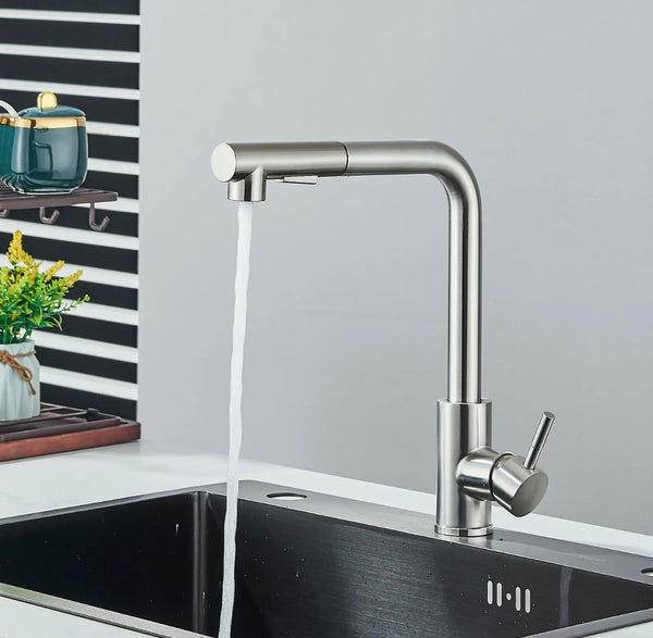 #1565 BRUSHED NICKEL PULL-OUT KITCHEN FAUCET WITH DUAL SPRAY HEAD