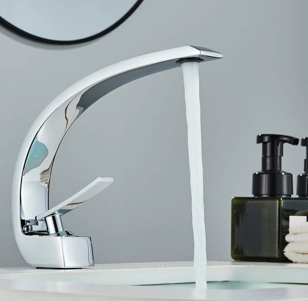 #1382 POLISHED CHROME CURVED WATERFALL VANITY FAUCET