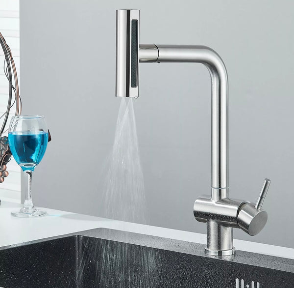 #1583 BRUSHED NICKEL PULL-OUT 4 MODES KITCHEN FAUCET