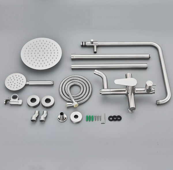 #1163 BRUSHED NICKEL 8-INCH 3 IN 1 RAIN OUTDOOR/INDOOR SHOWER FAUCET EXPOSED SHOWER FIXTURE SYSTEM SET