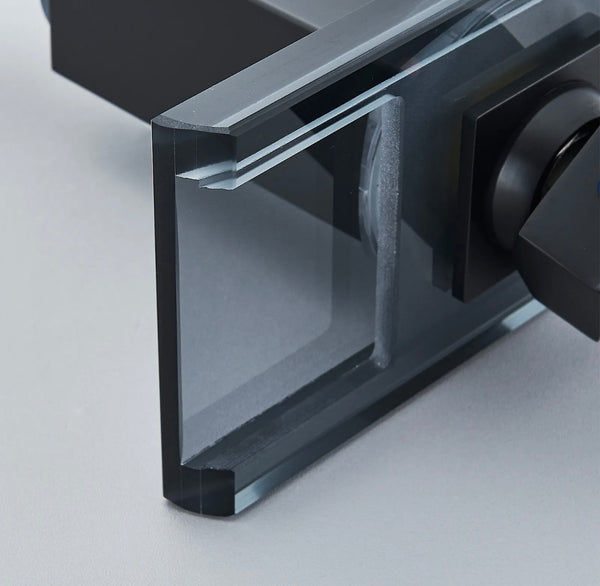 #1425 MATTE BLACK & LED GLASS WATERFALL VANITY FAUCET