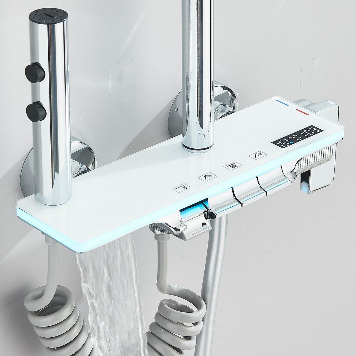 #1185 Polished Chrome 4-in-1 Exposed Shower System with LCD Display with Piano Keys