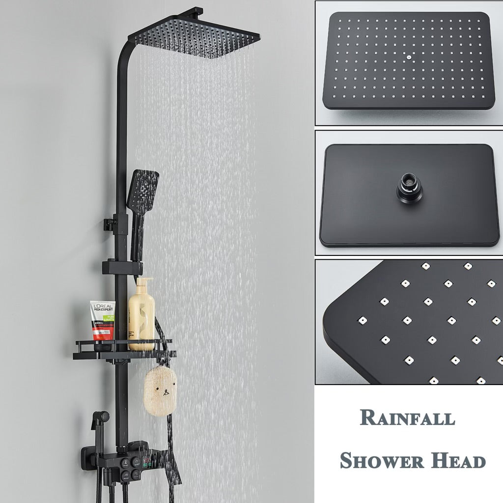 #1181 MATTE BLACK 4 IN 1 LCD TEMP BUTTON PRESS EXPOSED SHOWER SYSTEM