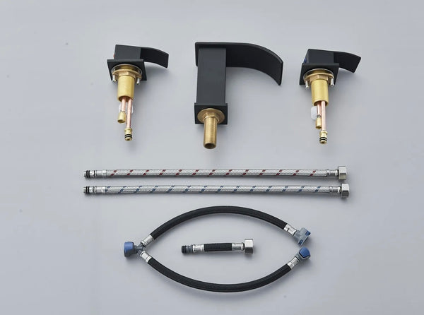 #1411 MATTE BLACK 8 INCH WIDESPREAD WATERFALL SPOUT VANITY FAUCET