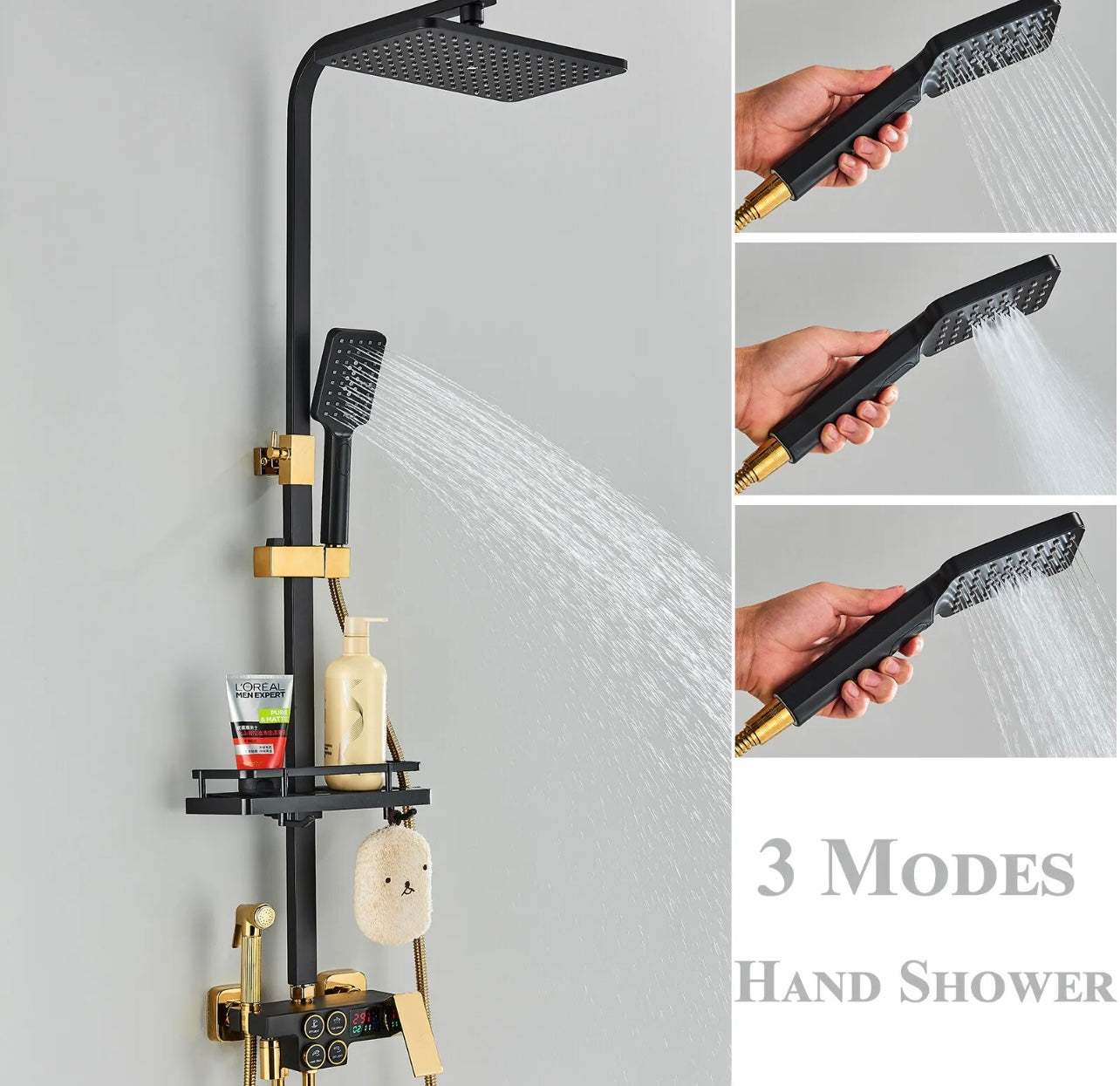 4 In 1 Rainfall Button Press Exposed Shower System With LCD Display