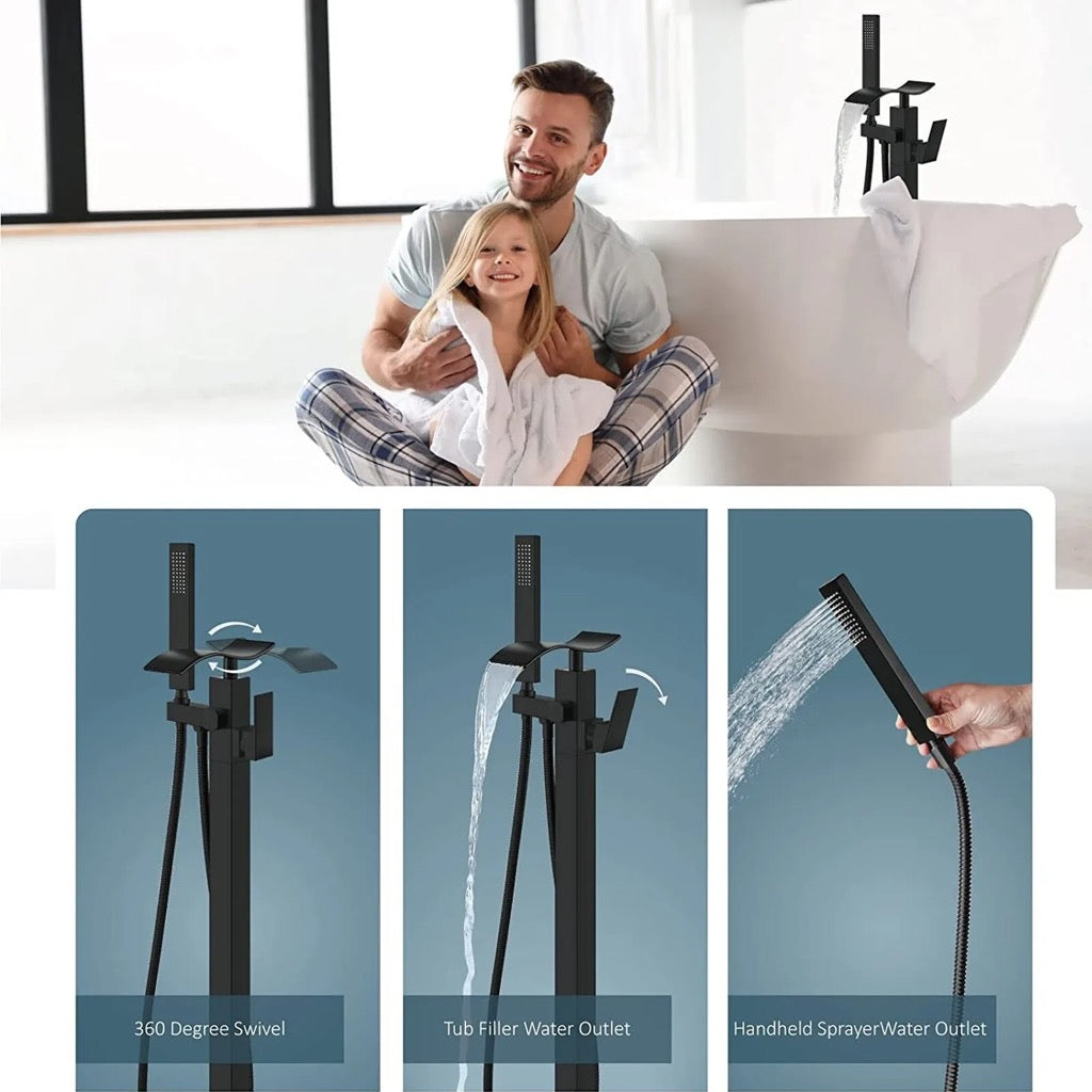 Matte black 2 function waterfall tub filler faucet