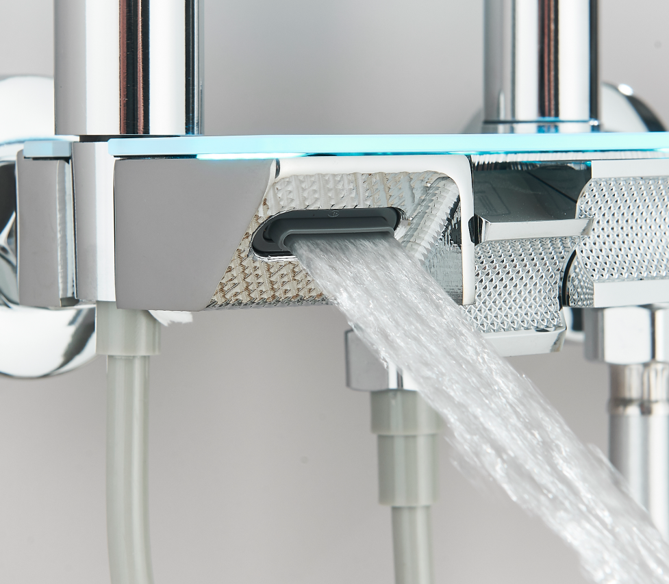 #1184 Polished Chrome 4-in-1 Exposed Shower System with LCD Display with Piano Keys