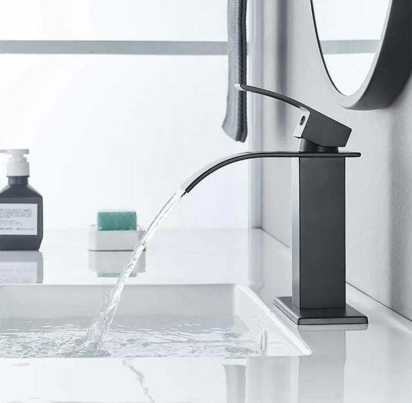 #1400 MATTE BLACK WATERFALL SPOUT VANITY FAUCET