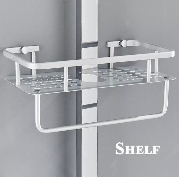 #1152 CHROME 4 IN 1 EXPOSED SHOWER FAUCET SYSTEM LCD TEMP RAINFALL HEAD COMBO WITH HAND SHOWER AND CADDY SHELF