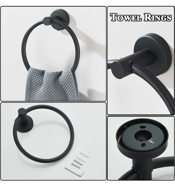 6pcs Matte Black Towel Rack Set