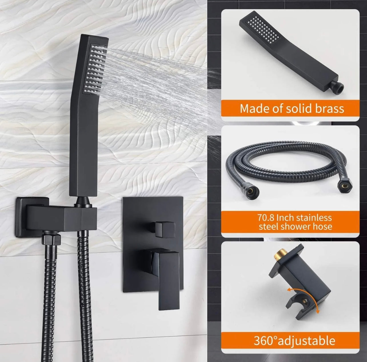 12 inch matte black 3 function shower system