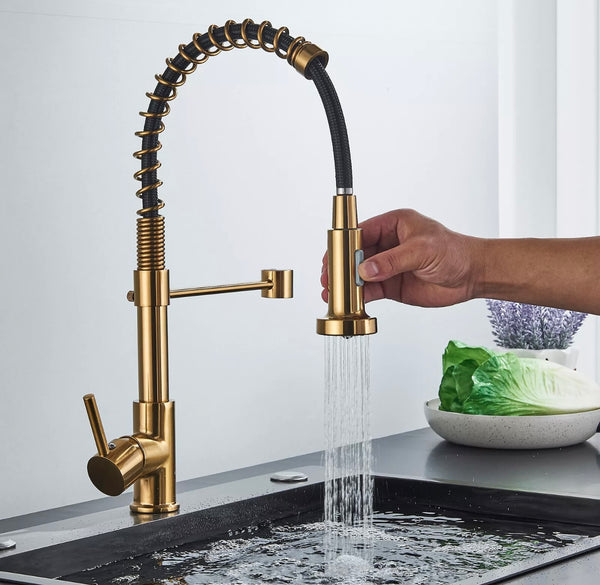 #1585 GOLD PULL-DOWN KITCHEN FAUCET WITH DUAL SPRAY HEAD