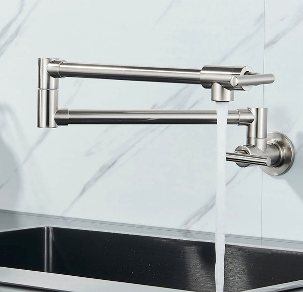 #1568 BRUSHED NICKEL COMMERCIAL WALL MOUNT POT FILLER FAUCET WITH EXTENDED SWING ARM