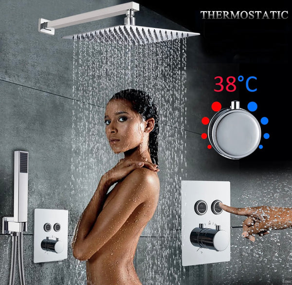 #1023 12 INCH CHROME 2 FUNCTION THERMOSTATIC SHOWER SYSTEM