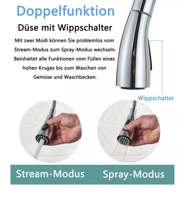 #1590 CHROME PULL-OUT KITCHEN FAUCET WITH DUAL SPRAY HEAD