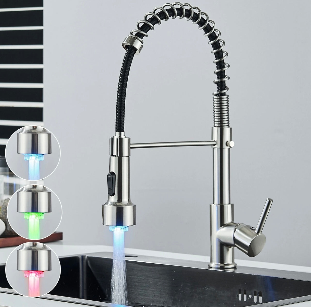 #1550 BRUSHED NICKEL LED PULL-DOWN KITCHEN FAUCET