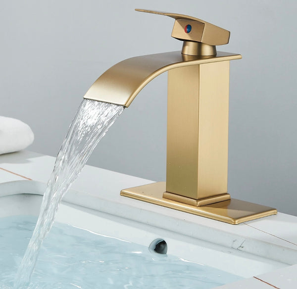 #1397 BRUSHED GOLD WATERFALL SPOUT VANITY FAUCET