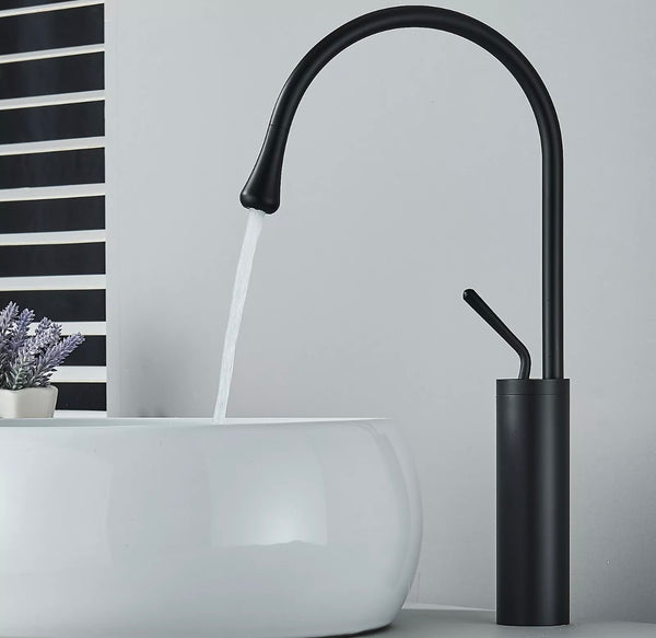 #1441 Matte black goose neck waterfall vessel faucet