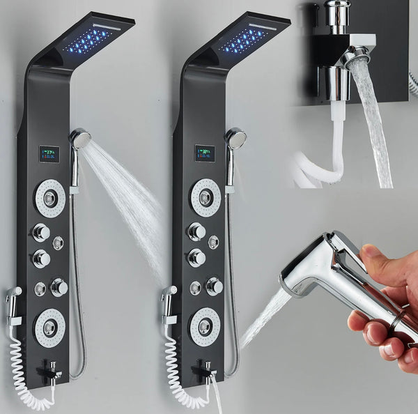#1271 Stainless Steel 6-Function Rainfall & Waterfall LED Shower Panel Tower Massage Spray System