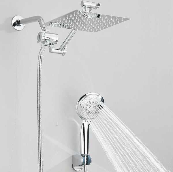 #1045 8-INCH CHROME SHOWER HEAD & HANDHELD SHOWER WITHOUT SHOWER ARM COMBO