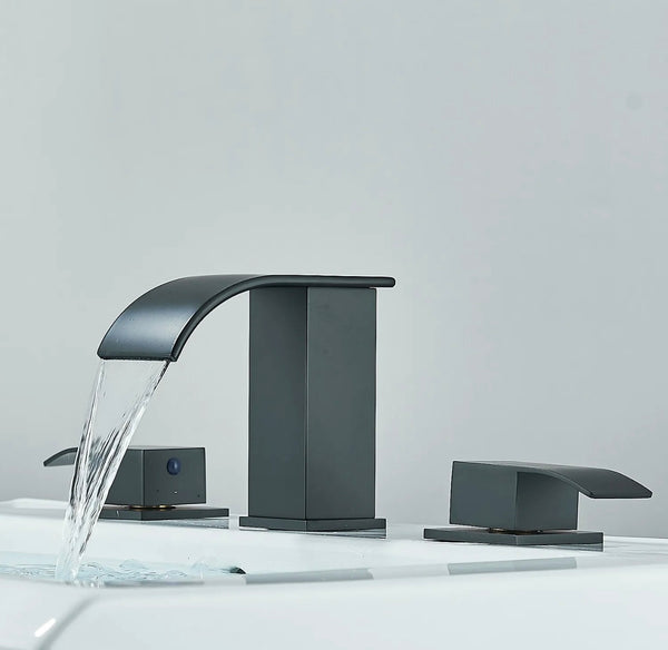 #1411 MATTE BLACK 8 INCH WIDESPREAD WATERFALL SPOUT VANITY FAUCET