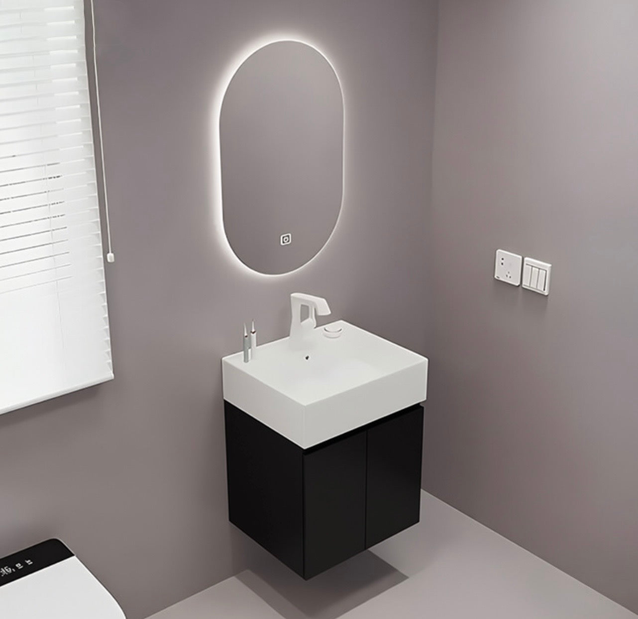 #1703 SG9263 19-Inch Black Floating Vanity Set with LED Mirror