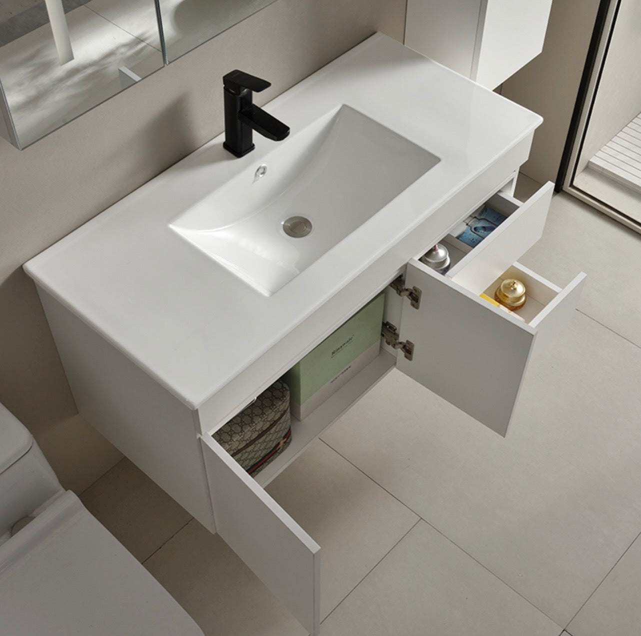 #1710 SG9244 40-Inch White Floating Vanity Set with LED Mirror