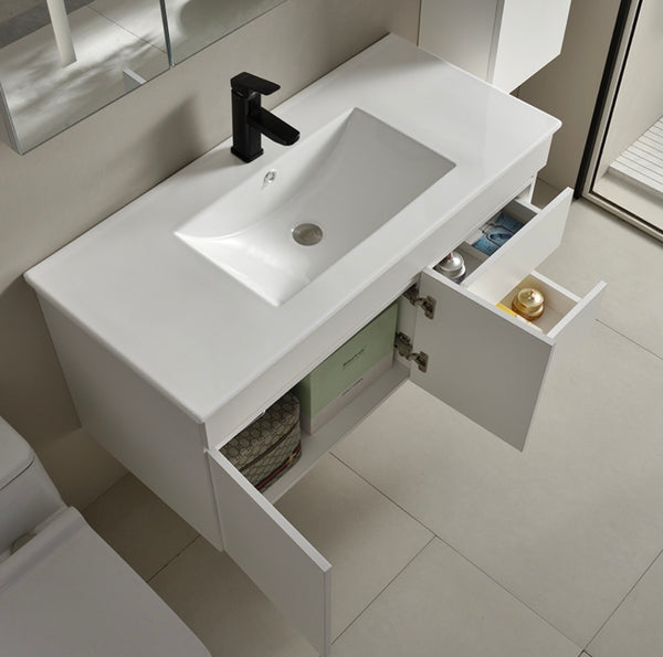 #1710 SG9244 40-Inch White Floating Vanity Set with LED Mirror