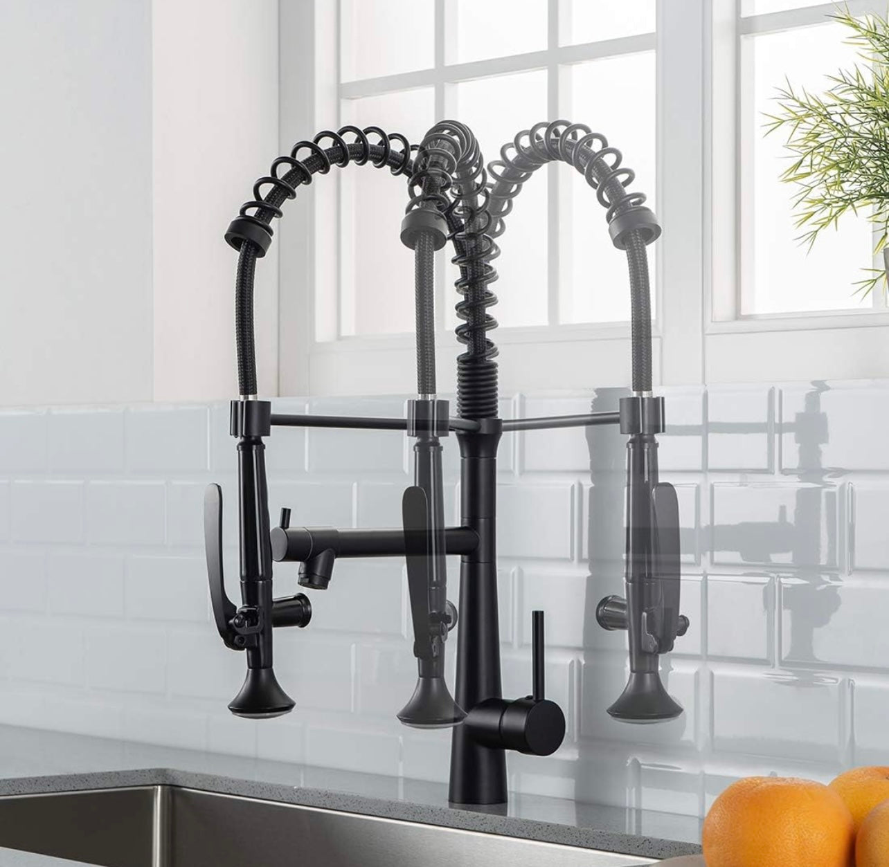 commercial matte black led 2-way kitchen faucet