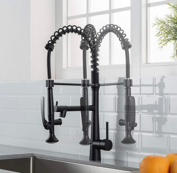 #1579 MATTE BLACK COMMERCIAL PULL-DOWN LED 2 FUNCTION KITCHEN FAUCET