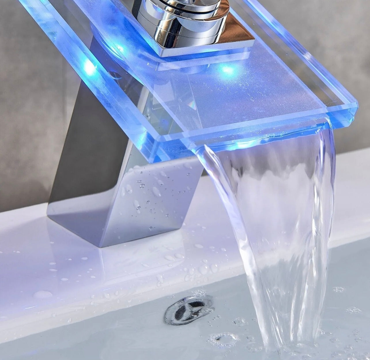 Chrome led glass waterfall vanity faucet