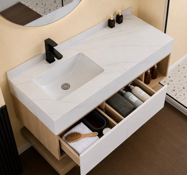 SG-9148 40-Inch Modern Floating Vanity Set with LED Mirror
