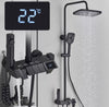 #1167 MATTE BLACK 4 IN 1 EXPOSED SHOWER SYSTEM SET LCD TEMP RAIN SHOWER HEAD COMBO OUTDOOR/INDOOR SHOWER FAUCET FIXTURES