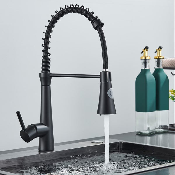 #1593 MATTE BLACK PULL-DOWN KITCHEN FAUCET WITH DUAL SPRAY HEAD