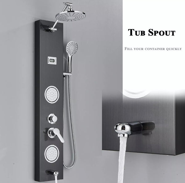 #1284 STAINLESS STEEL 4 FUNCTION RAINFALL SHOWER PANEL TOWER MASSAGE SHOWER FAUCET SYSTEM BLACK