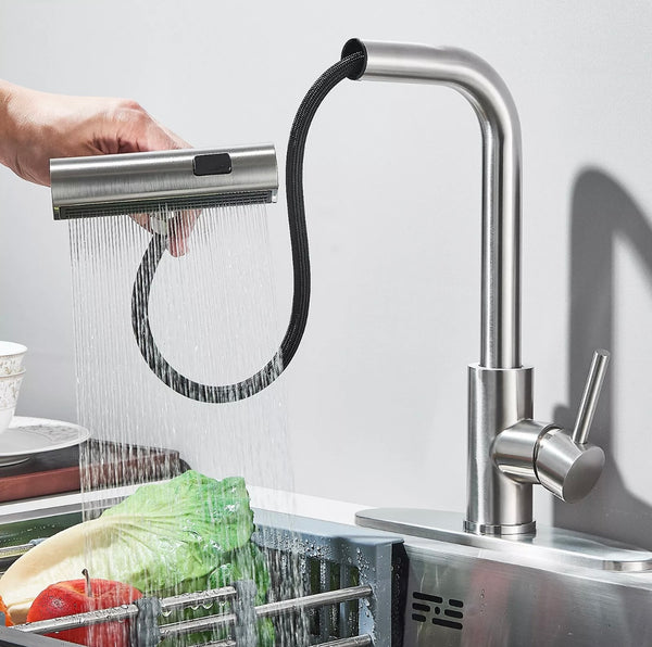 #1557 BRUSHED NICKEL 3 MODE PULL-OUT KITCHEN FAUCET