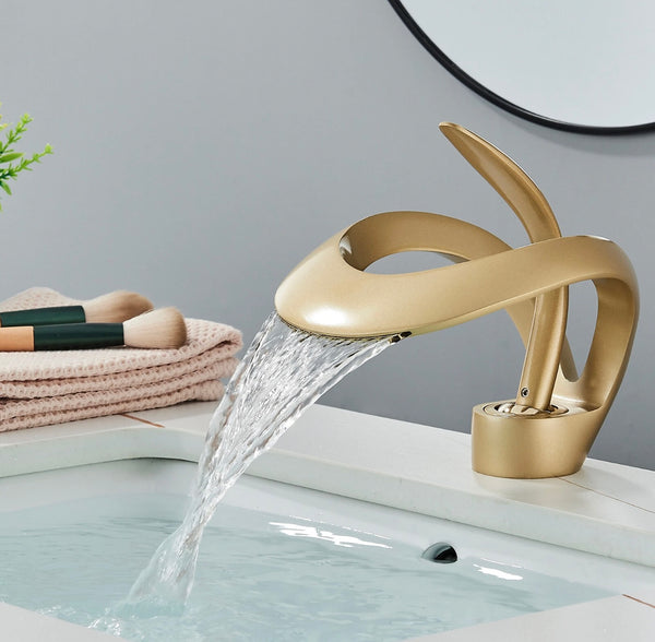 #1387 FROSTED GOLD LAVATORY WATERFALL FAUCET