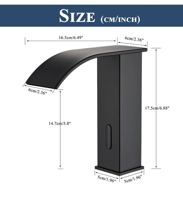 #1433 MATTE BLACK TOUCHLESS WITH INFRARED SENSOR WATERFALL SPOUT VANITY FAUCET