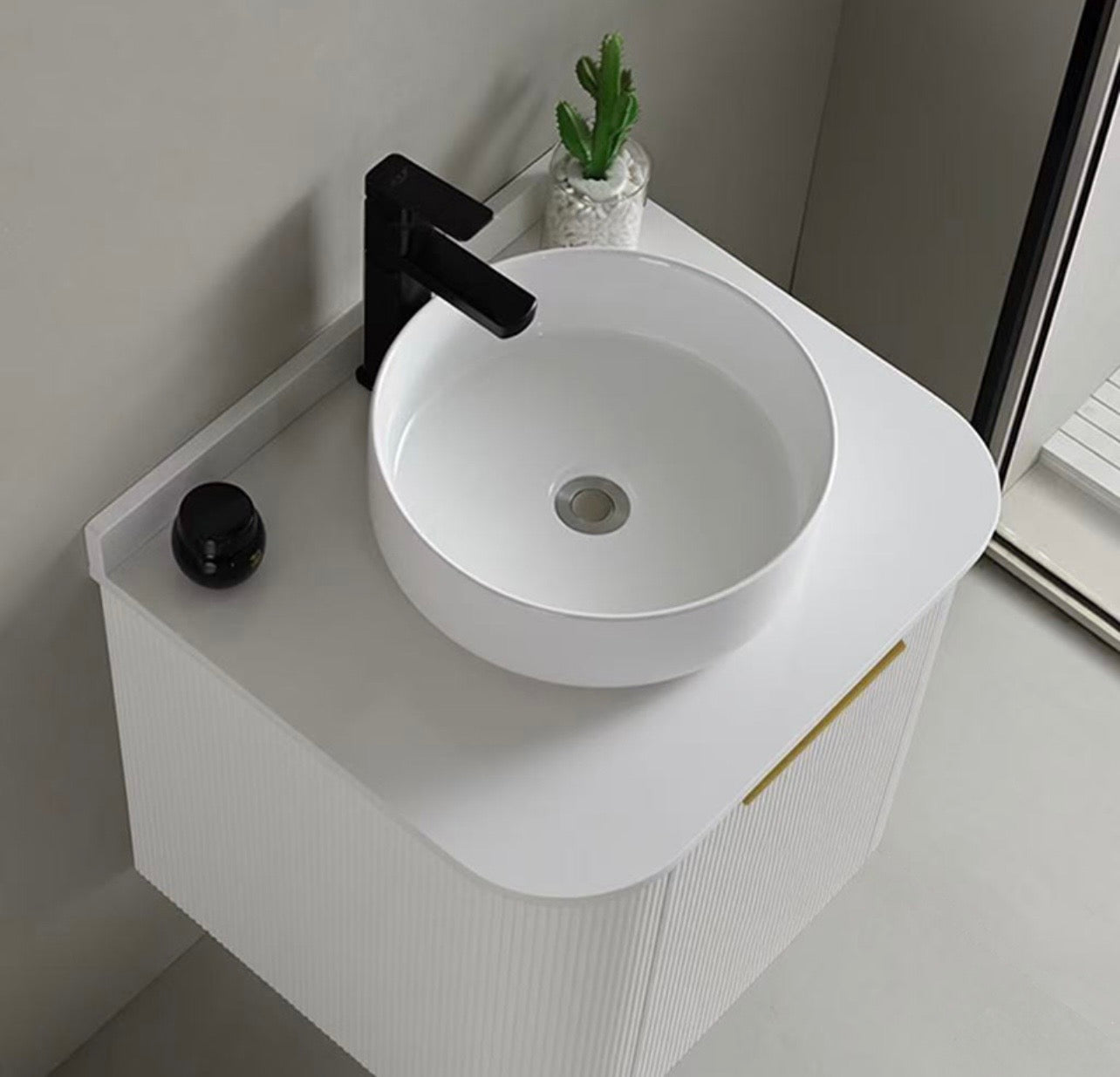 #1712 SG9246 23-Inch White Stripe Floating Vessel Sink Vanity Set with LED Mirror