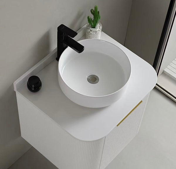 #1712 SG9246 23-Inch White Stripe Floating Vessel Sink Vanity Set with LED Mirror