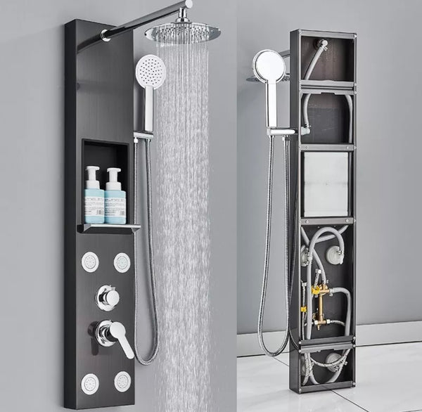 #1281 BLACK STAINLESS STEEL 8-INCH SHOWER PANEL WITH NICHE