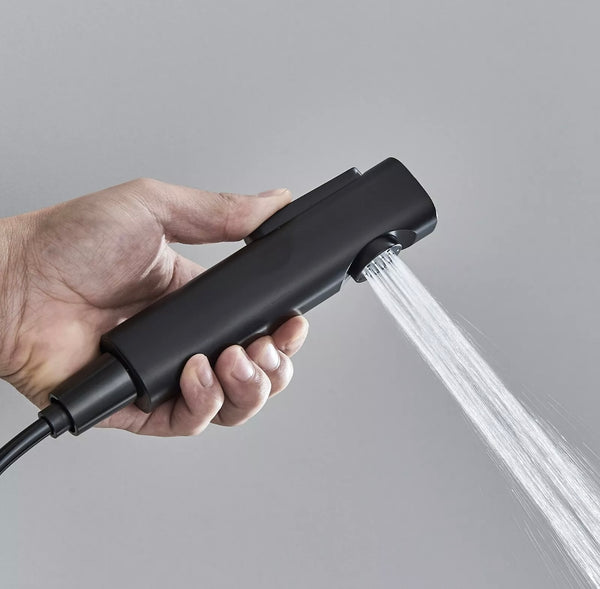 #1167 MATTE BLACK 4 IN 1 EXPOSED SHOWER SYSTEM SET LCD TEMP RAIN SHOWER HEAD COMBO OUTDOOR/INDOOR SHOWER FAUCET FIXTURES